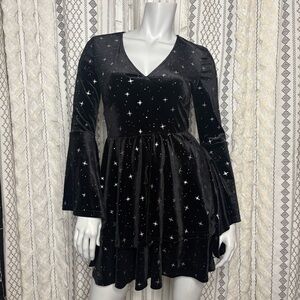 Elegant Black Velvet Starry Dress